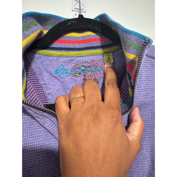 Robert Graham M Purple Waffle Knit 1/4 Zip Pullover Cotton Sweater SIZE M - Picture 9 of 10